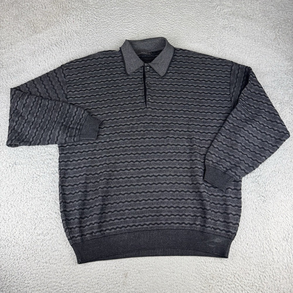Vtg St Croix Urbain Wool 3D Embroidered Textured Geo Design Sweater L Collared